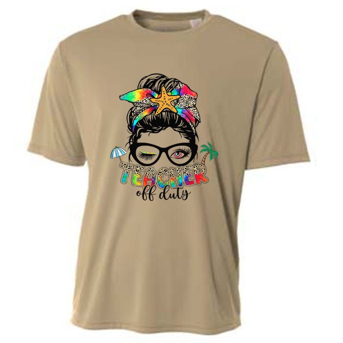 Teacher Off Duty Messy Bun Summer End Of School Year Cooling Performance Crew T-Shirt