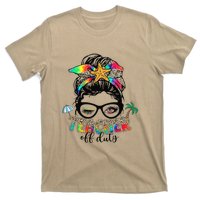 Teacher Off Duty Messy Bun Summer End Of School Year T-Shirt