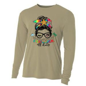 Teacher Off Duty Messy Bun Summer End Of School Year Cooling Performance Long Sleeve Crew