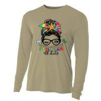 Teacher Off Duty Messy Bun Summer End Of School Year Cooling Performance Long Sleeve Crew