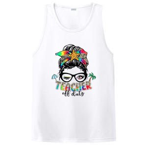 Teacher Off Duty Messy Bun Summer End Of School Year PosiCharge Competitor Tank