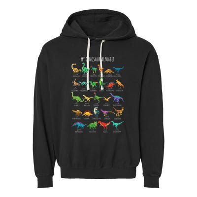 Types Of Dinosaurs Alphabet Az Abc Dino Identification Garment-Dyed Fleece Hoodie