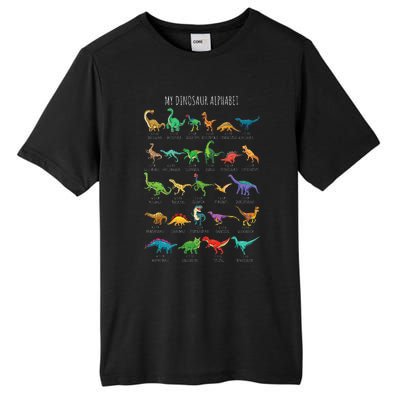 Types Of Dinosaurs Alphabet Az Abc Dino Identification Tall Fusion ChromaSoft Performance T-Shirt