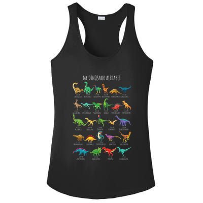 Types Of Dinosaurs Alphabet Az Abc Dino Identification Ladies PosiCharge Competitor Racerback Tank