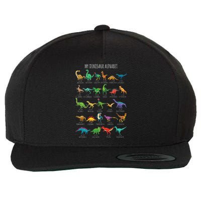 Types Of Dinosaurs Alphabet Az Abc Dino Identification Wool Snapback Cap