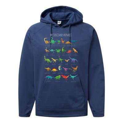 Types Of Dinosaurs Alphabet Az Abc Dino Identification Performance Fleece Hoodie