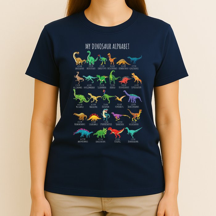 Types Of Dinosaurs Alphabet Az Abc Dino Identification T-Shirt
