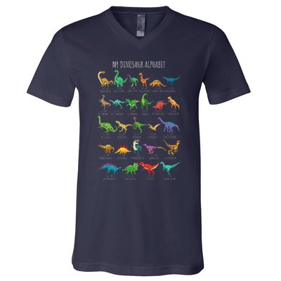 Types Of Dinosaurs Alphabet Az Abc Dino Identification V-Neck T-Shirt