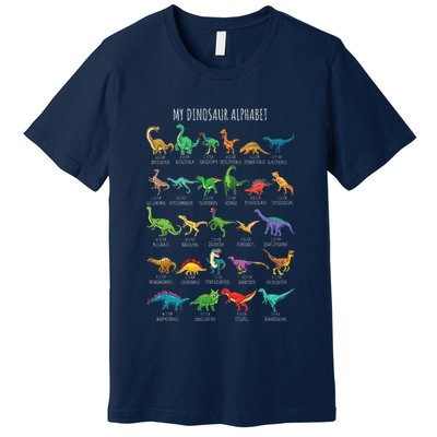 Types Of Dinosaurs Alphabet Az Abc Dino Identification Premium T-Shirt