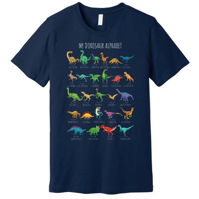 Types Of Dinosaurs Alphabet Az Abc Dino Identification Premium T-Shirt