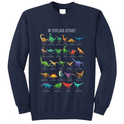 Types Of Dinosaurs Alphabet Az Abc Dino Identification Tall Sweatshirt