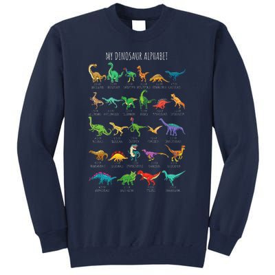 Types Of Dinosaurs Alphabet Az Abc Dino Identification Tall Sweatshirt