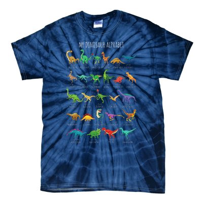 Types Of Dinosaurs Alphabet Az Abc Dino Identification Tie-Dye T-Shirt