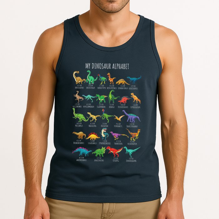 Types Of Dinosaurs Alphabet Az Abc Dino Identification Tank Top