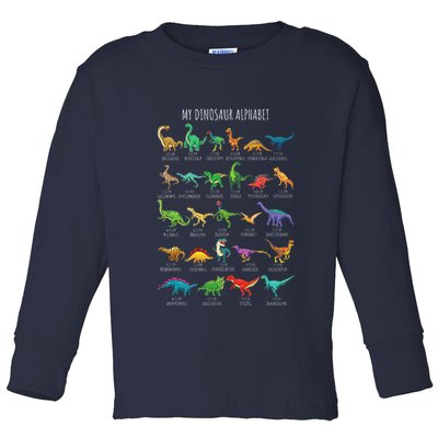 Types Of Dinosaurs Alphabet Az Abc Dino Identification Toddler Long Sleeve Shirt