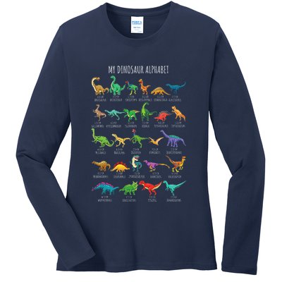Types Of Dinosaurs Alphabet Az Abc Dino Identification Ladies Long Sleeve Shirt