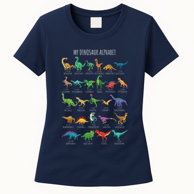 Types Of Dinosaurs Alphabet Az Abc Dino Identification Womens T-Shirt