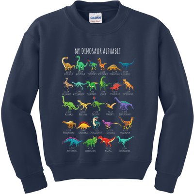 Types Of Dinosaurs Alphabet Az Abc Dino Identification Kids Sweatshirt