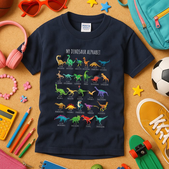 Types Of Dinosaurs Alphabet Az Abc Dino Identification Kids T-Shirt