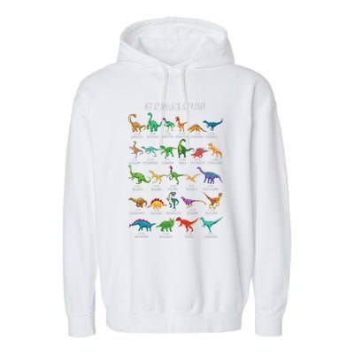 Types Of Dinosaurs Alphabet Az Abc Dino Identification Garment-Dyed Fleece Hoodie