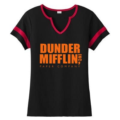 The Office Dunder Mifflin Logo Orange Ladies Halftime Notch Neck Tee