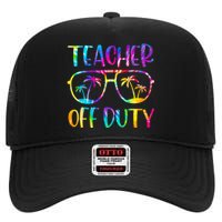 Teacher Off Duty Summer Last Day Of School Tie Dye Glasses High Crown Mesh Back Trucker Hat