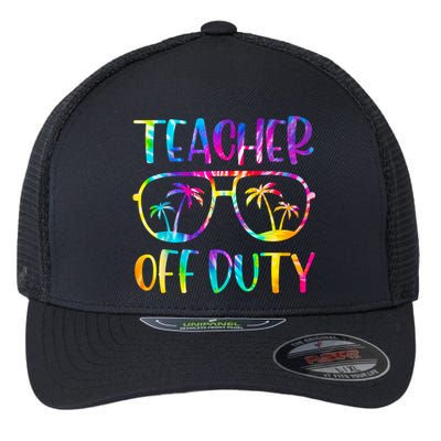 Teacher Off Duty Summer Last Day Of School Tie Dye Glasses Flexfit Unipanel Trucker Cap