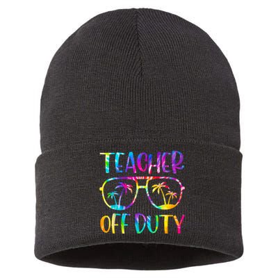 Teacher Off Duty Summer Last Day Of School Tie Dye Glasses Sustainable Knit Beanie