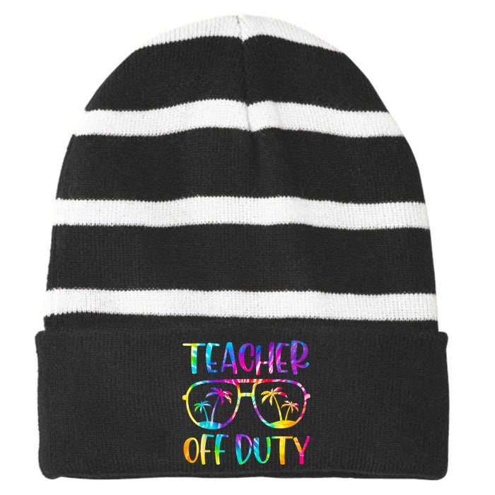 Teacher Off Duty Summer Last Day Of School Tie Dye Glasses Striped Beanie with Solid Band