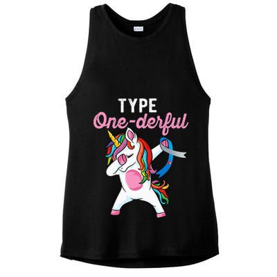 Type Onederful Dabbing unicorn Type 1 Diabetes Awareness Ladies PosiCharge Tri-Blend Wicking Tank