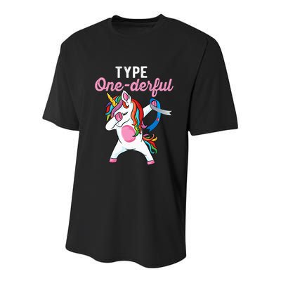 Type Onederful Dabbing unicorn Type 1 Diabetes Awareness Youth Performance Sprint T-Shirt