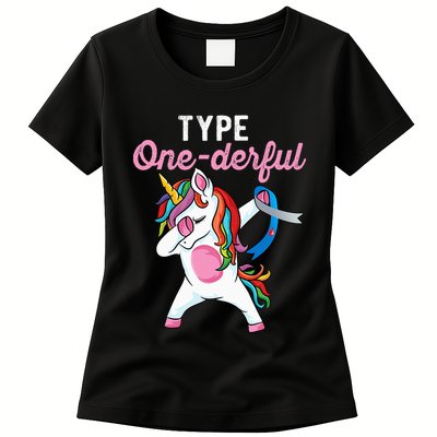 Type Onederful Dabbing unicorn Type 1 Diabetes Awareness Womens T-Shirt