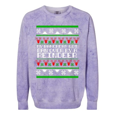 Type One Diabetes T1D My Pancreas Got Ran Over By A Reindeer Colorblast Crewneck Sweatshirt