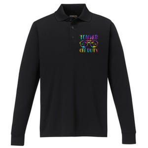 Teacher Off Duty Summer Last Day Of School Tie Dye Glasses Performance Long Sleeve Polo