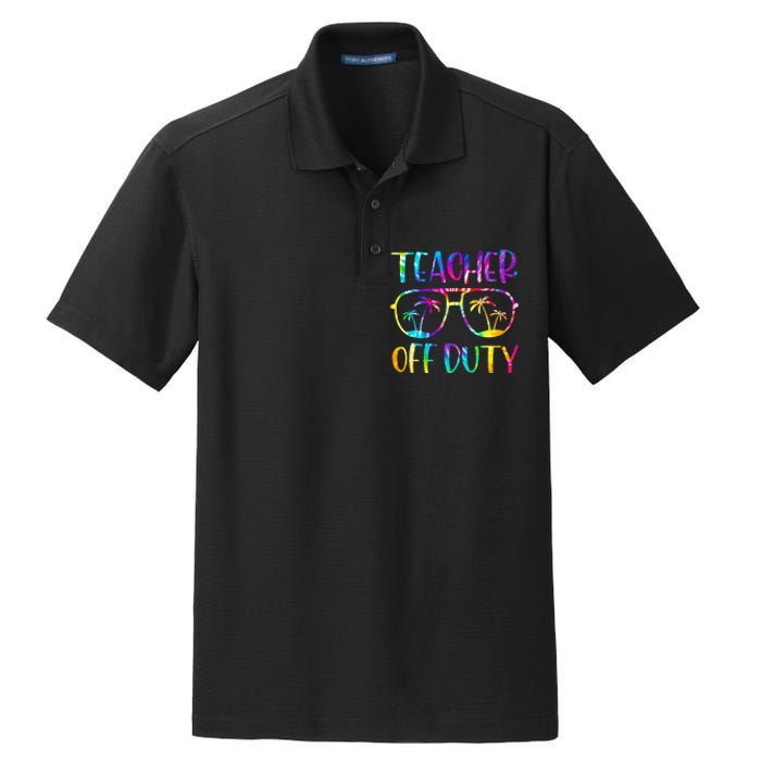 Teacher Off Duty Summer Last Day Of School Tie Dye Glasses Dry Zone Grid Polo