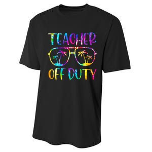 Teacher Off Duty Summer Last Day Of School Tie Dye Glasses Performance Sprint T-Shirt