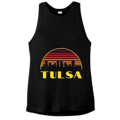 Tulsa Oklahoma Downtown Skyline Ladies PosiCharge Tri-Blend Wicking Tank