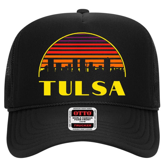 Tulsa Oklahoma Downtown Skyline High Crown Mesh Back Trucker Hat