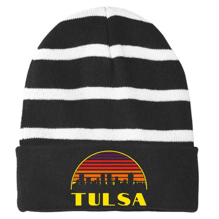 Tulsa Oklahoma Downtown Skyline Striped Beanie with Solid Band