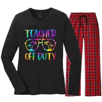 Teacher Off Duty Summer Last Day Of School Tie Dye Glasses Women's Long Sleeve Flannel Pajama Set 