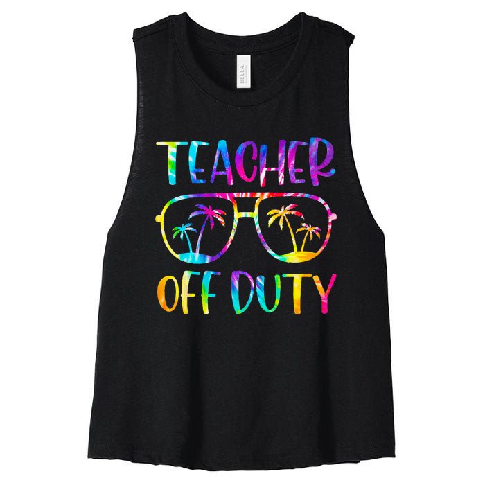 Teacher Off Duty Summer Last Day Of School Tie Dye Glasses Women's Racerback Cropped Tank