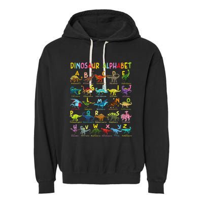 Types Of Dinosaurs Alphabet Az Abc Dino Identification Garment-Dyed Fleece Hoodie