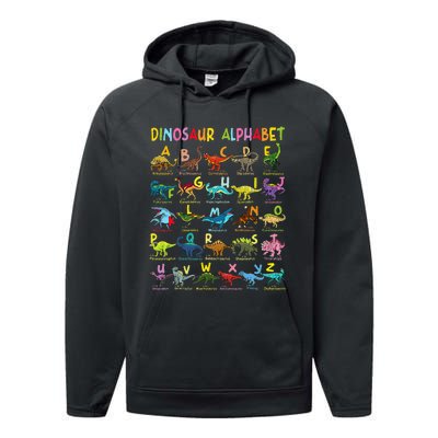 Types Of Dinosaurs Alphabet Az Abc Dino Identification Performance Fleece Hoodie