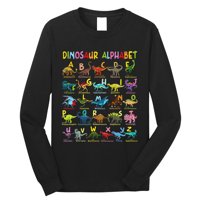 Types Of Dinosaurs Alphabet Az Abc Dino Identification Long Sleeve Shirt