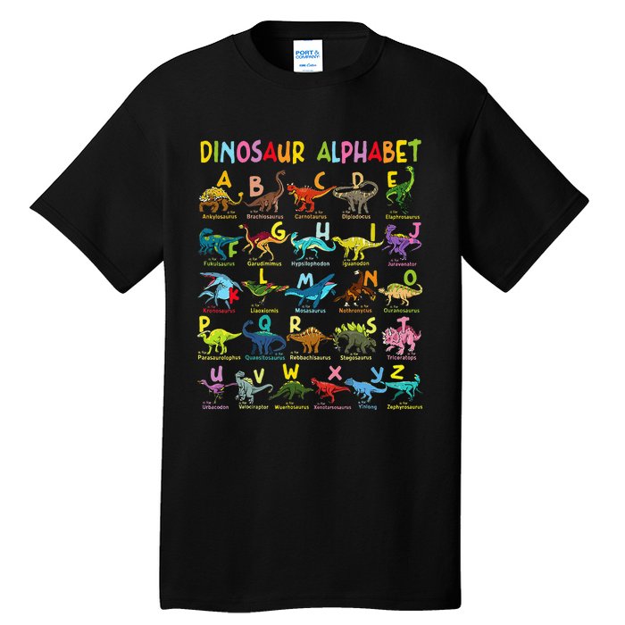 Types Of Dinosaurs Alphabet Az Abc Dino Identification Tall T-Shirt