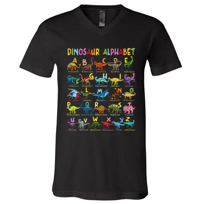 Types Of Dinosaurs Alphabet Az Abc Dino Identification V-Neck T-Shirt