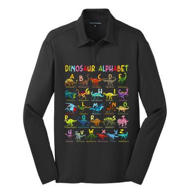 Types Of Dinosaurs Alphabet Az Abc Dino Identification Silk Touch Performance Long Sleeve Polo