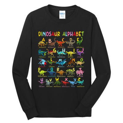 Types Of Dinosaurs Alphabet Az Abc Dino Identification Tall Long Sleeve T-Shirt