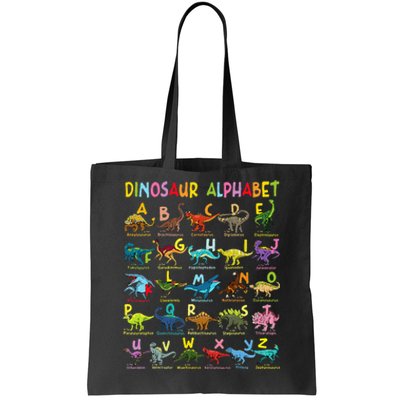 Types Of Dinosaurs Alphabet Az Abc Dino Identification Tote Bag