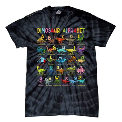 Types Of Dinosaurs Alphabet Az Abc Dino Identification Tie-Dye T-Shirt